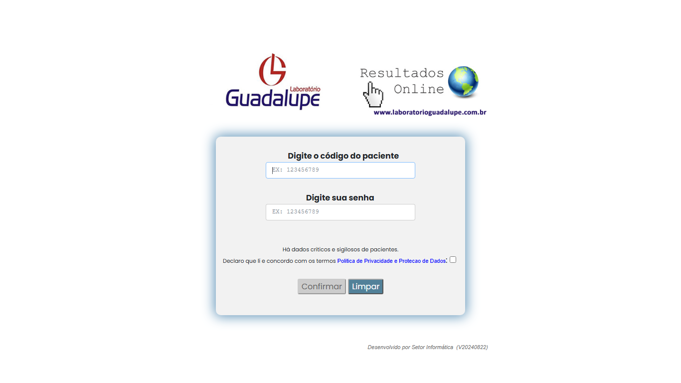Resultados de exames online do Laboratório Guadalupe